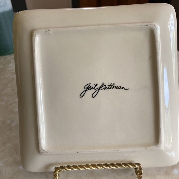 GAIL PITTMAN CHRISTMAS TRIMMINGS SQUARE SALAD PLATE - Four Calling Birds - Picture 8 of 8